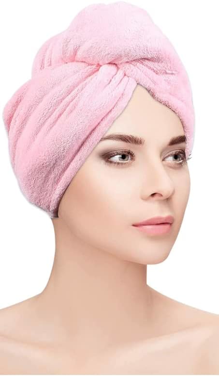 Toalha de cabelo de microfibra seca de banho, turbantes de secagem rápida para mulheres com cabelos longos, encaracolados e grossos, produtos de cabelo macios e anti -frizz para salão e chuveiro, rosa, único
