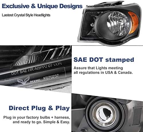 ZMAUTOPARTS FARECTRAMES DE SUBSTITUIÇÃO FECTAMENTOS BLACK com luzes DRL de 6,25 LED azul para 2007-2009 Chrysler Aspen