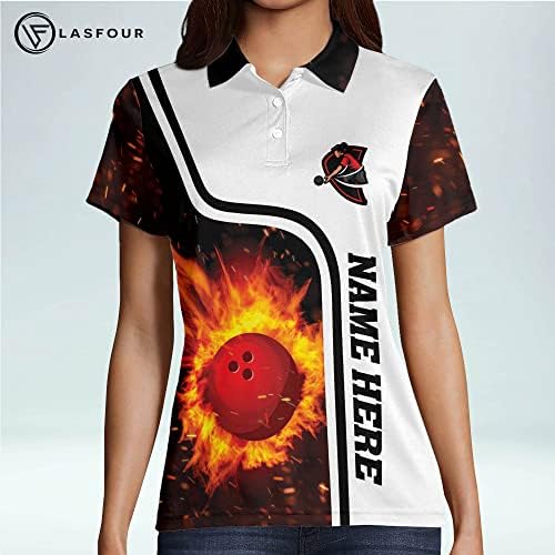 Lasfour Personalizou American Bandle American Bowling Shirts for Women, camisas polo personalizadas da equipe de boliche rápido para