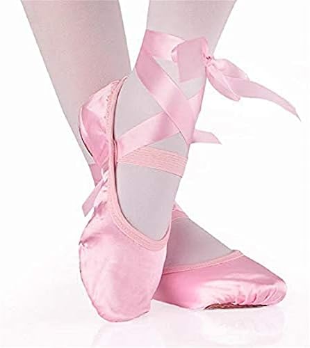 Wendywu Girls Ballet Dance Sapatos roxos chinelo liso com fita
