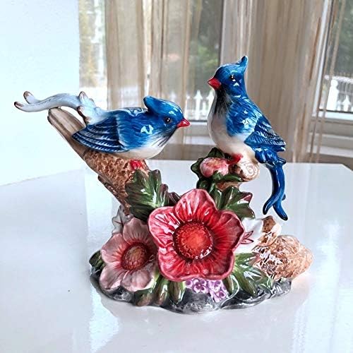 Wyfdp porcelana rústica casal pega de figura de cerâmica colorida de mão Lucky Bird Bird Decor Miniatura Decoração de Presente