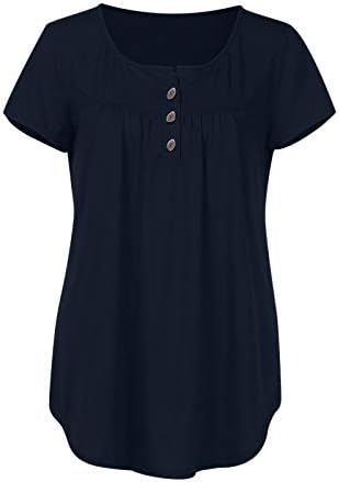 Nokmopo Womens tops casuais casuais botões sólidos plissados ​​blusas femininos tops de verão
