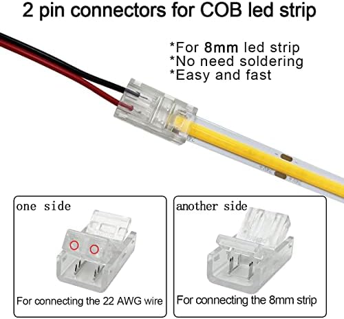 Conectores de luz LED de faixa de led de 8 mm de 8 mm de 8 mm, faixa de led de arame clipes transparentes de arames de extensão do adaptador sem solda conexão de extensão para fita branca/quente 12V 24V