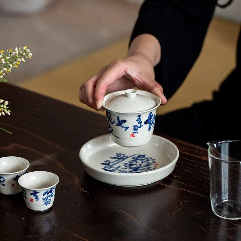 Madi Kay projeta a tigela de chá cerâmica Hucheng Kung Fu Fu Conjunto de chá de grama Poesia pintada à mão com capa Basta de