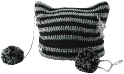 Chapéus de crochê de ponitrack para mulheres gorrosas gatos mulheres chapéu de orelha gato acessórios grunge gorrosos para mulheres