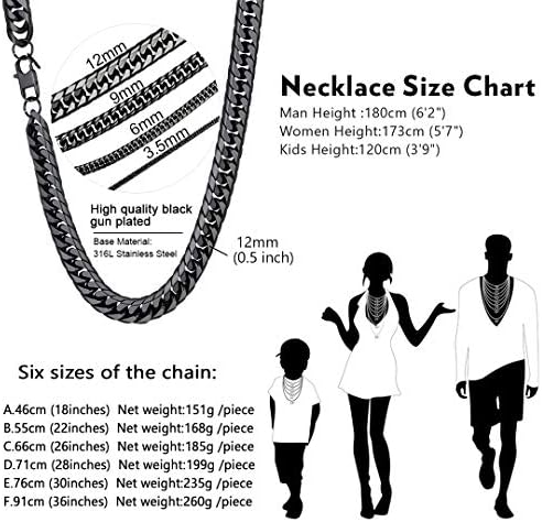 U7 Diamond Cut Miami Chain Chain Link para homens Colar de corrente de aço inoxidável, joias de hip -hop frias prata/preto/18k