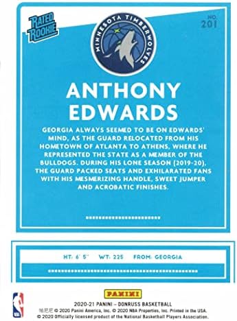 2020-21 Panini Donruss Basketball 201 Anthony Edwards ROOKIE CART