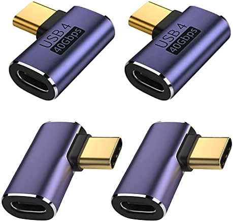 DKARDU 4PACK ângulo reto USB C Tipo-C Adaptador, adaptador masculino para fêmea com 40 Gbps PD 100W Adaptador USB C para