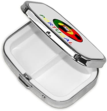 Portugal Soccer Square Mini Pill Case com Mirror Travel Friendly Portable Compact Compact Compartments Pill Box