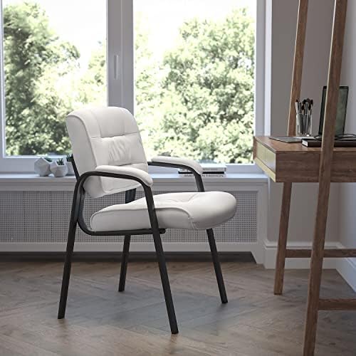 Flash Furniture Haeger White Leathersoft Executivo Cadeira de recepção com quadro de metal preto