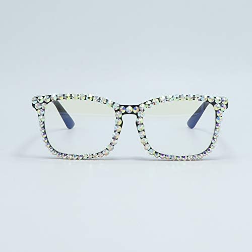 Furecious Square Rhinestone Reading Glasses for Women Blue Blocking Readers Computer Readers