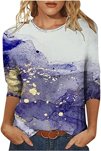 Mrgiinri feminino 2023 Tops de verão Tops de estampas florais vintage 3/4 Tshirts de manga Tie clássica Tie Dye Crewneck Logo Fit Tees Blouse