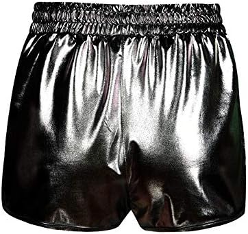 Tantisy ◢ shorts metálicos brilhantes femininos de mulheres brilhantes com calças curtas com bolsos elásticos, shorts de novidade