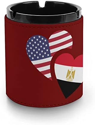 Egypt US Flag Premium Leather Ashtray Round Cigarettes Desktop fumando bandeja de cinzas para carro ou uso ao ar livre