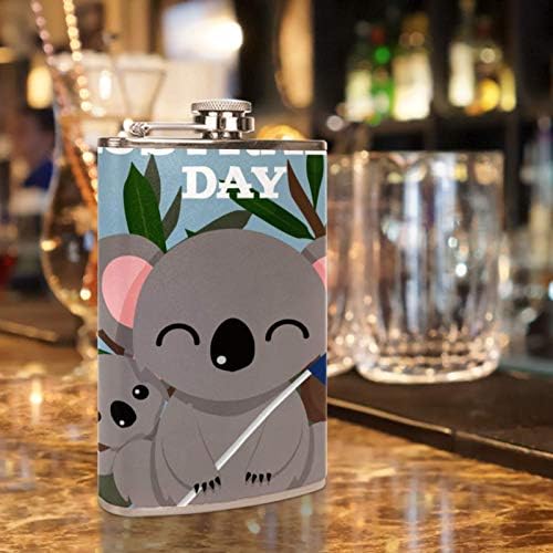 Balão de quadril para bebidas inoxidáveis ​​à prova de vazamento de aço inoxidável com funil 7.7 oz de couro ótima ideia de presente Flask - Happy Australia Day Cute Koala