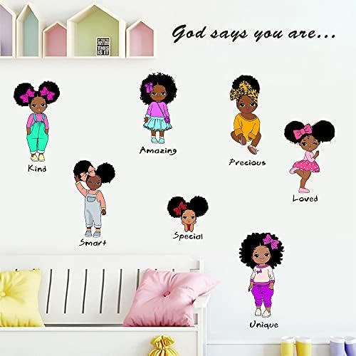 7 desenho animado menina negra decoração de parede mágica Removível adesivos de parede impermeabilizados para garotas quarto