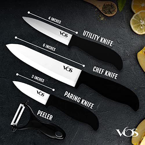 Conjunto de faca de cerâmica de Vos, facas cerâmicas definidas para cozinha, facas de cozinha de cerâmica com descascador,