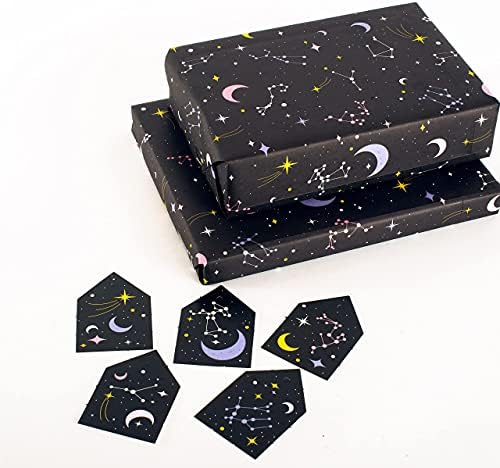 Papel de embrulho espacial Central 23 - 6 folhas de embrulho de presente - Black and Purple Wrap - Constelações e