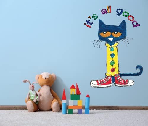 Berçário de quarto infantil Pete The Cat Decal Home Art Picture Book Design Cat Design Vinil Wall Decals | Adesivo sala de estar desenho animado gato decoração de personagem decoração de decoração de parede de vinil