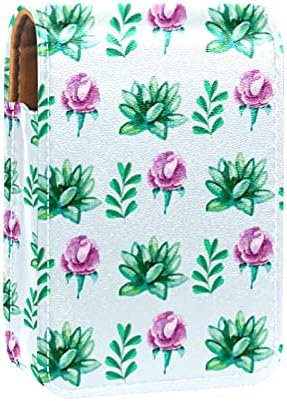 Caixa de batom com espelho verde floral floral lip brighsher portátil batom caixa de armazenamento de viagem bolsa de