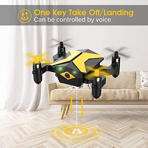 Mini drone com drones de câmera para crianças iniciantes, quadcopter RC com vídeo App FPV, controle de voz, altitude de retenção, modo sem cabeça, vôo de trajetória, garotos dobráveis ​​Drone Boys Gifts Girls Toys-amarelo