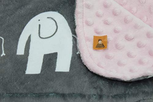 Caro Baby Gear Deluxe Cobertores de bebê, impressão de dupla camada personalizada Elefantes brancos, ponto rosa Minky, 38 polegadas por 29 polegadas