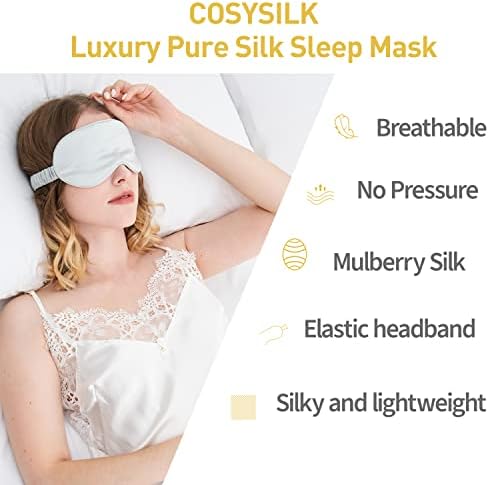 Máscara de sono de seda cosysilk para mulheres e homens - máscara de olho com alça ajustável para dorminhoco lateral, recheio de seda