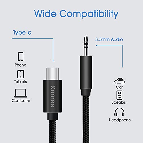 Cabo Aux USB C, adaptador de macaco masculino tipo C a 3,5 mm, cordão de áudio de extensão para estéreo, alto -falante, fone