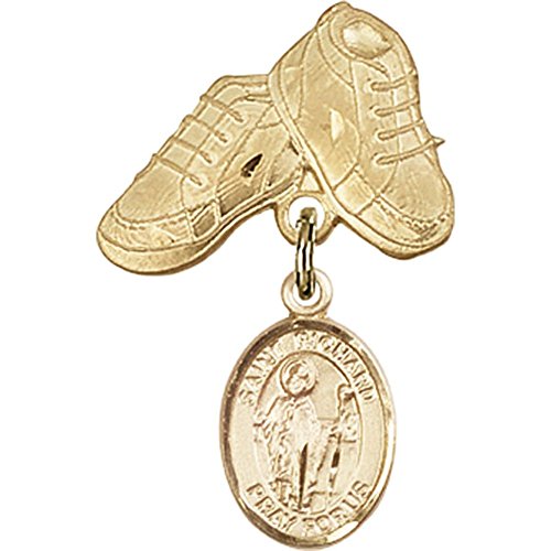 Distintivo de bebê cheio de ouro com o charme de St. Richard e Baby Boots Pin 1 x 5/8 polegadas