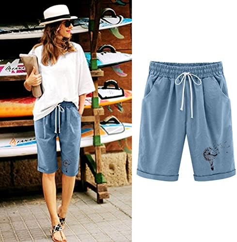 Shorts para mulheres Casual Casual Cantura elástica de algodão confortável shorts de linho de verão verão bermuda shorts
