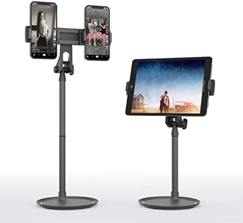 Uumauny Double Phone Stand of Desk, Tablet Solder de mesa, altura ajustável, preto, base estável, telefones e tablets até