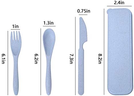 4 conjuntos de talheres de palha de trigo, talheres portáteis, garfos de faca de colher reutilizáveis, colher faca faca conjunto
