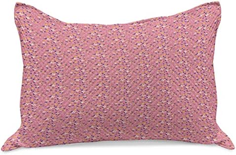 Ambesonne Floral malha colcha de travesseira, desordem de flores de primavera desenhadas à mão, capa padrão de travesseiro de tamanho queen para quarto, 30 x 20, rosa pastel
