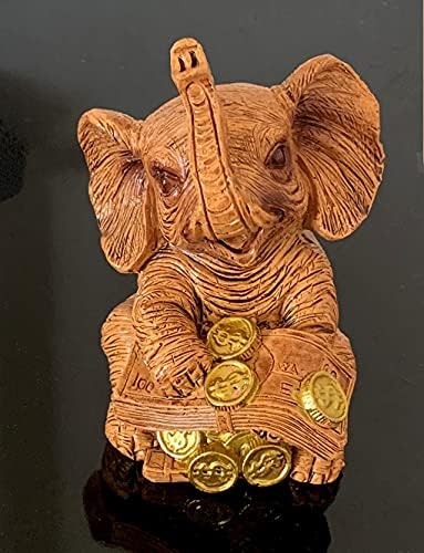 BetterDecor Feng Shui Turnk Up Up Lucky Elephant estátua estatueta Decoração do escritório para riqueza