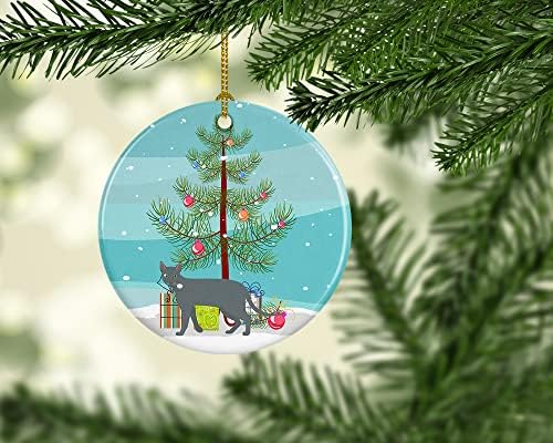 Tesouros de Caroline CK4689CO1 Raas Cat Feliz Natal Ornamento de cerâmica, decorações de árvores de Natal, ornamento pendurado para Natal, feriado, festa, presente, presente,