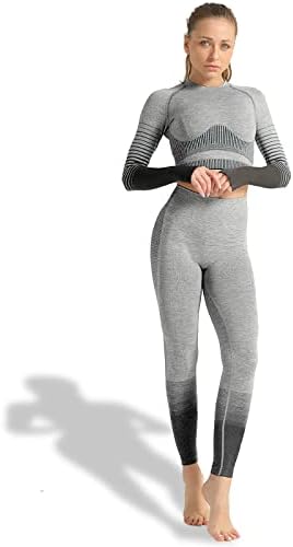 EUVANA Fitness Seisless Workout Conjunto para mulheres - Leggings sem costura de 2 peças e roupa de ioga de topo da colheita