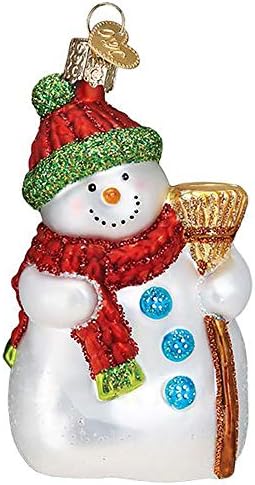 Old World Christmas Glass Blown Ornament - boneco de neve com vassoura 4¼