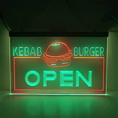 DVTEL Kebab Burger Shop Néon Sinal, Decoração de fast food personalizada Luzes noturnas de acrílico Luzes de neon, placa luminosa pendurada na parede, 40x30cm Hotel Restaurant Bar Coffee Shop