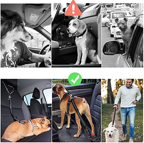 Cinto de segurança de cachorro sixbaola, 2 pacote 2 em 1 cão de cão com cinto com cinto de cabeceira restrição de cabeça de