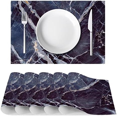 Conjunto de 4 Placemats de 4, Placemat da mesa de jantar, tapetes de lugar lavável, padrões de mármore cinza
