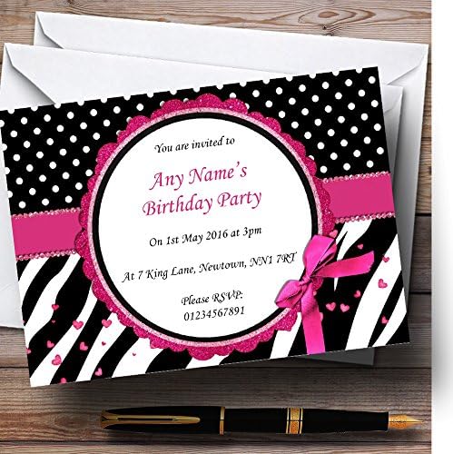 Zebra Print and Polka Dot Black Pink Personalizado Primeira festa de aniversário