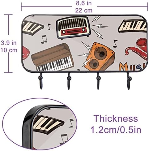 Instrumentos musicais de key ganchos de muooum, suporte de chave de padrões coloridos para decorativo de parede com 4 ganchos de