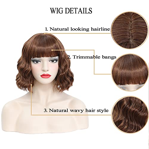 Peruca ondulada ochic com franja longa perucas pretas para mulheres, longa peruca ondulada curta Bangs de aparência natural resistente