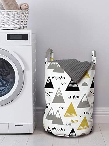 Bolsa de lavanderia abstrata de Ambesonne, padrão criativo dos triângulos de Monte, cesta de cesto com alças fechamento