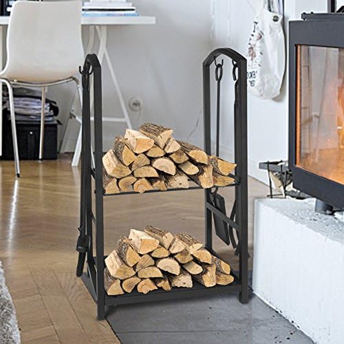 Art to Real Firewood Log Rack Ferramenta Define preto portador de lenha forjada por lenha para lareira portador de madeira Fireside Fireside Lumber Bin Bin Bin Shovel Poker Tinnings 17,8 x 11,8 x 29.3in