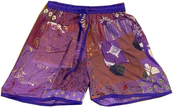 Hub de artesanato etínico unissex boho bohemian hippie rayon retchwork shorts