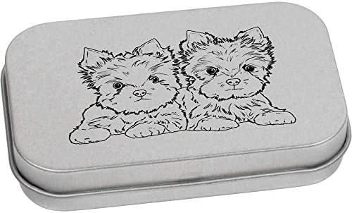 Azeeda 'Yorkie Puppies' Metal Hinged Stationery Tin / Storage Box