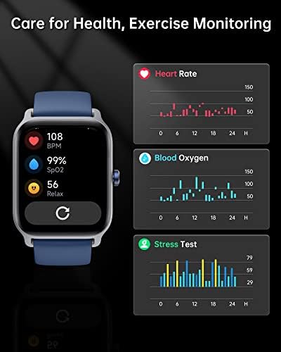 Smart Watch For Men Mulher, rastreadores de atividades de tela de toque de 1,8 para Android iPhone compatível com Alexa Built In, Fitness Heart Freqüicia Blood Oxygen Sleep Monitor, IP68 à prova d'água