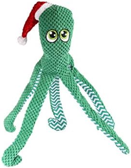 Petlou Holiday Squeak Crinkle Corduroy Plush Toys, 16 polegadas CHR Super Octopus