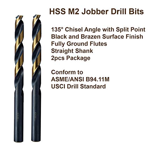 Maxtool 3/32 2pcs Identical Jobber Comprimento de comprimento HSS M2 Twist Drill Bits Totalmente moído preto e bronze trechos